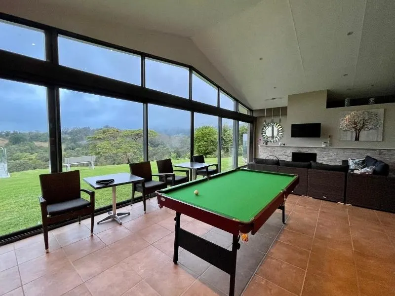 Lounge room with pool table at Mapleton Springs B&B in the Sunshine Coast HInterland Queensland.