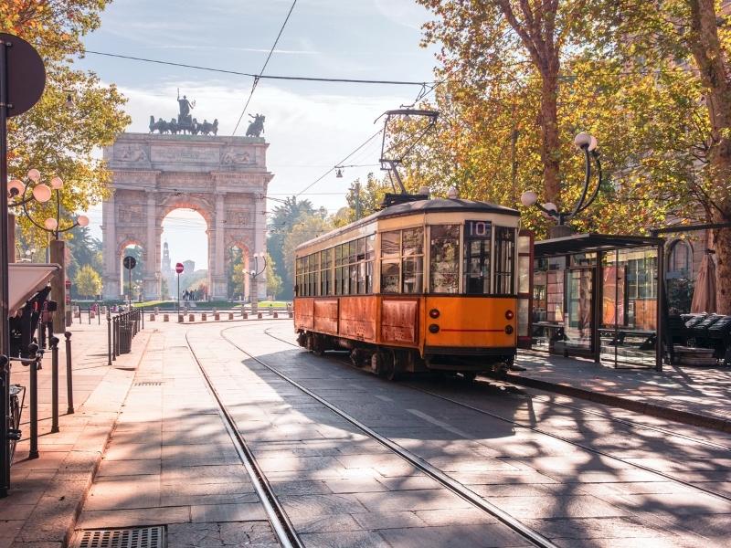 A tram on a street in Milan.