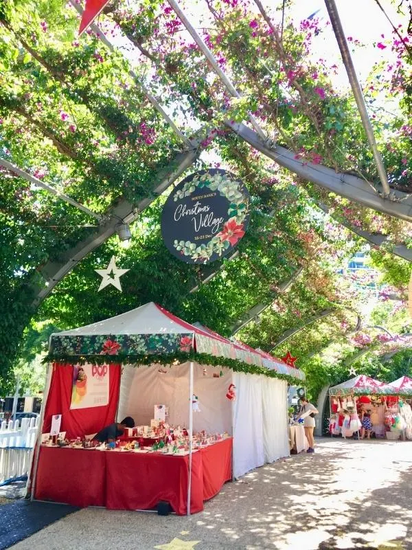 Stall at Brisbane Christmas market in South Bank.