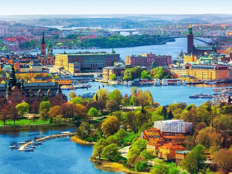 Aerial view of Stockholm in Sweden which is a city which appears in many Swedish movies on Netflix.