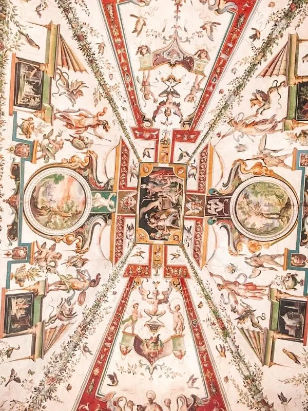 Ceiling detail from a decorated corridor in the Uffizi in Florence.