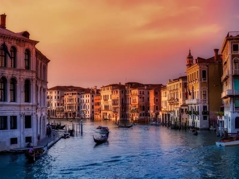 Grand Canal in Italy at sunset.