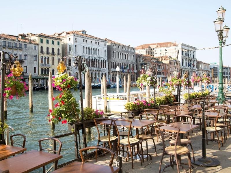 Restaurant beside a canal in Venice.