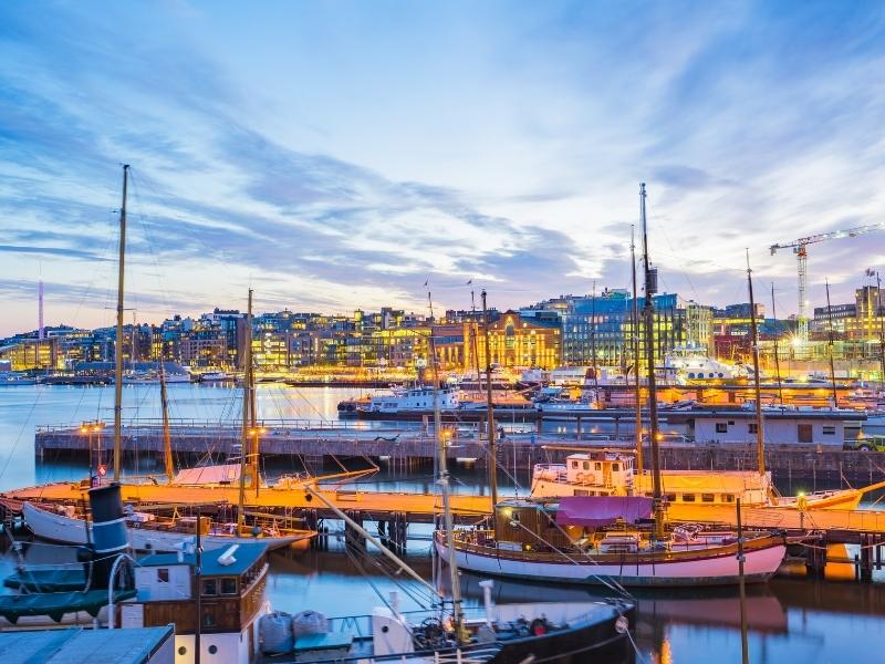 A view of the Norwegian city of Oslo  at night.