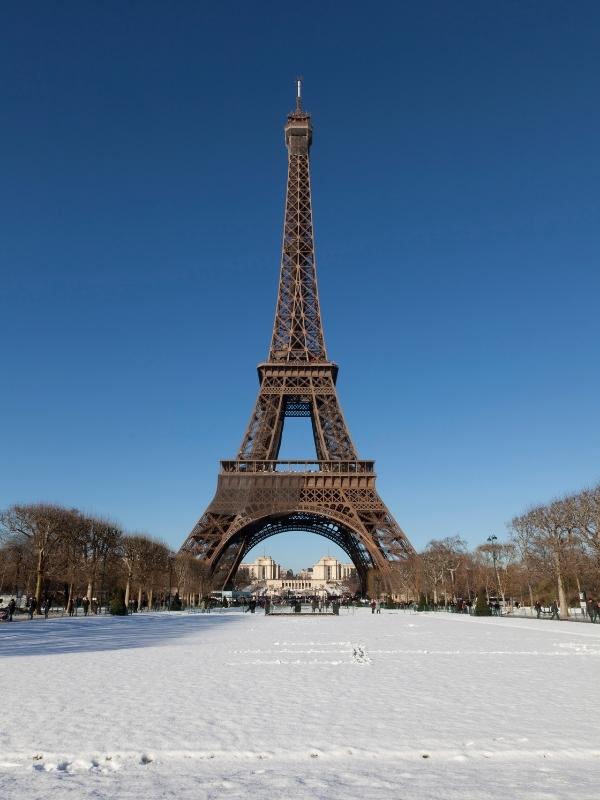 Eiffel Tower in the snow.