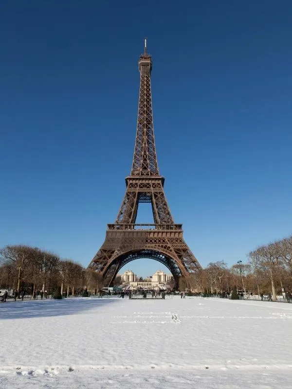 Eiffel Tower in the snow.