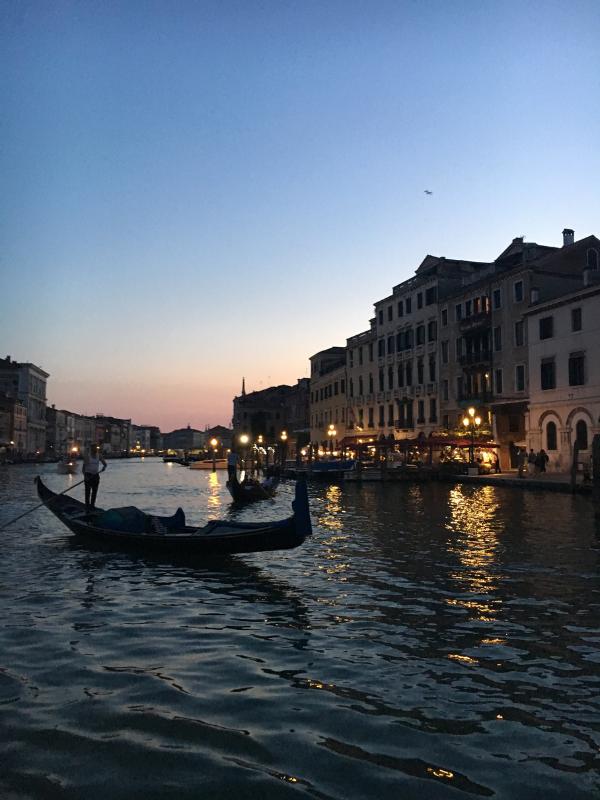 Gondola at sunset in Venice