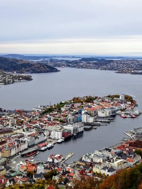 Bergen city centre aerial view.