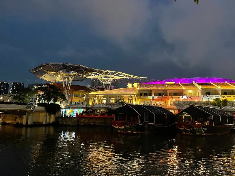 Lights on the buildings at Clarke Quay in Singapore.