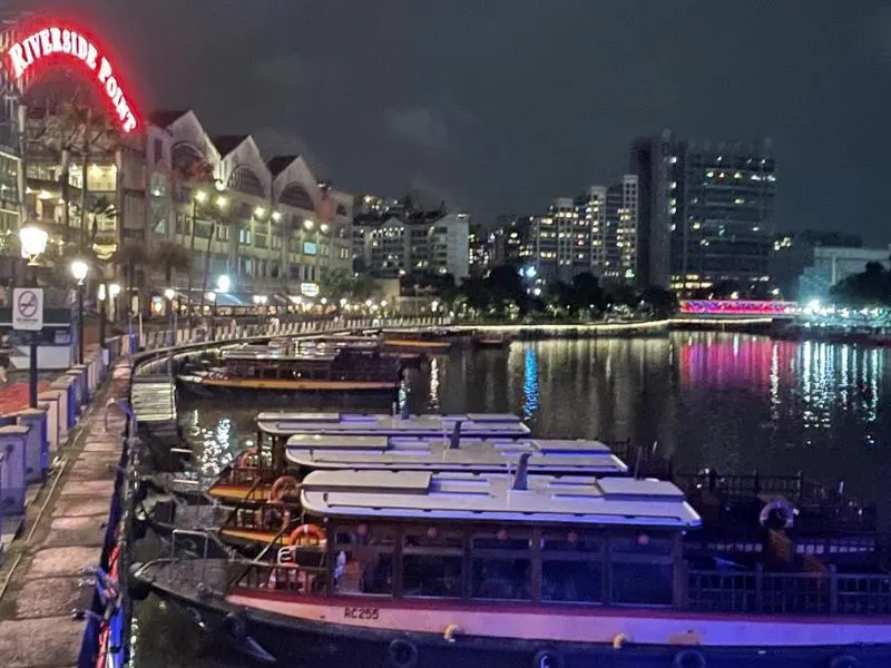 Boats moored at Clarke Quay in Singapore.