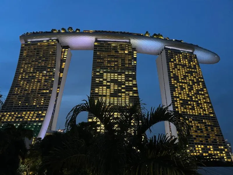 Marina Bay Sands lit up at night.