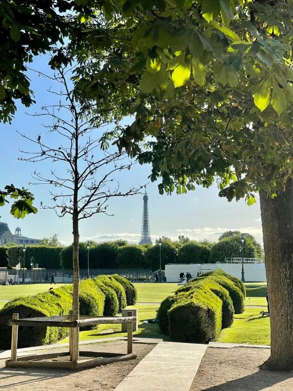 Jardin des Tuileries with a view of the Eiffel Tower.