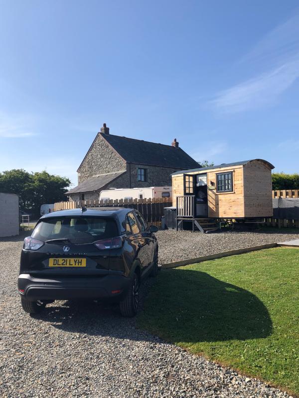 Car parked at our shephers hut in Cornwall