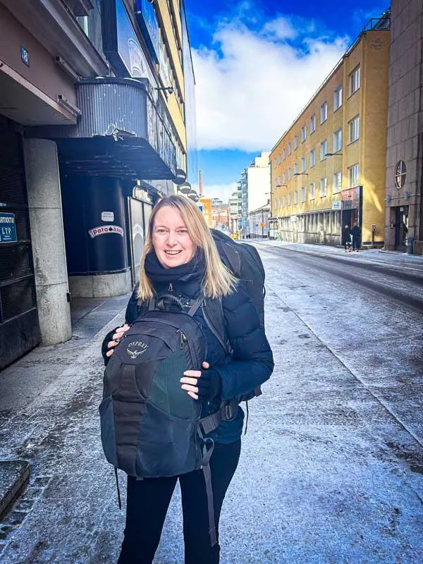 Josie with her backpacks