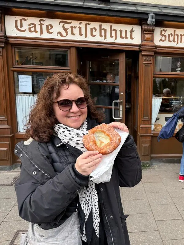 Cate eating in Germany