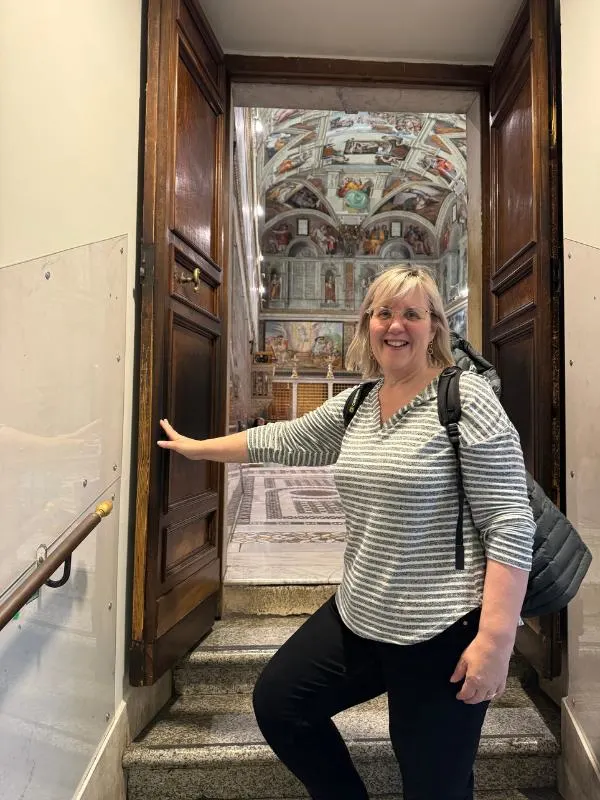 Tracy at entrance to Sistine Chapel