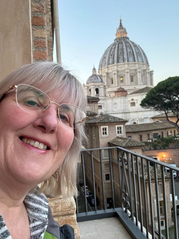 Tracy at the Vatican Museums view of the Basilica