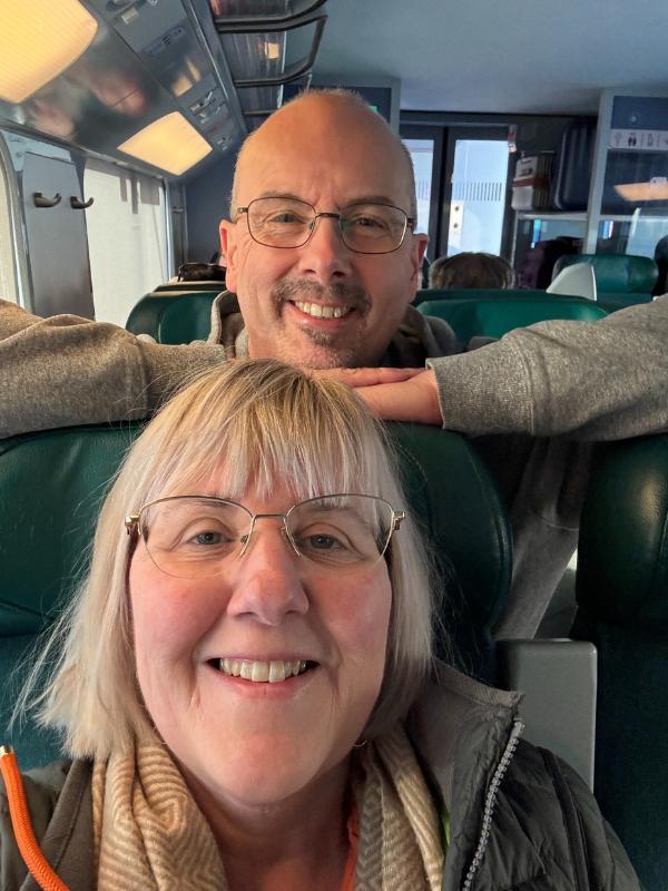 Doug and Tracy on the train in Morocco