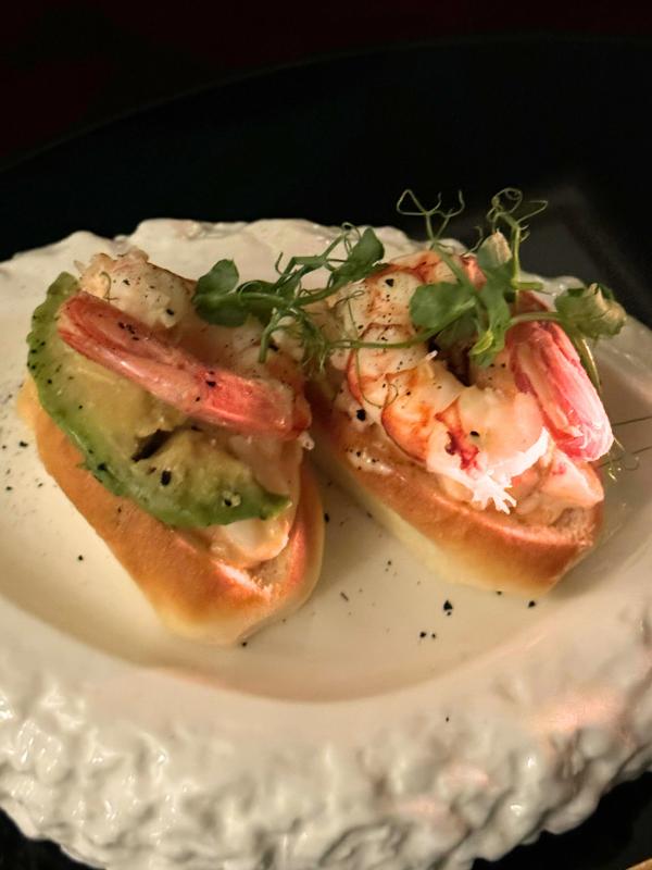 Prawn and avo on toast.