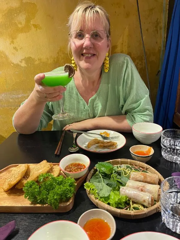 A lady with food.